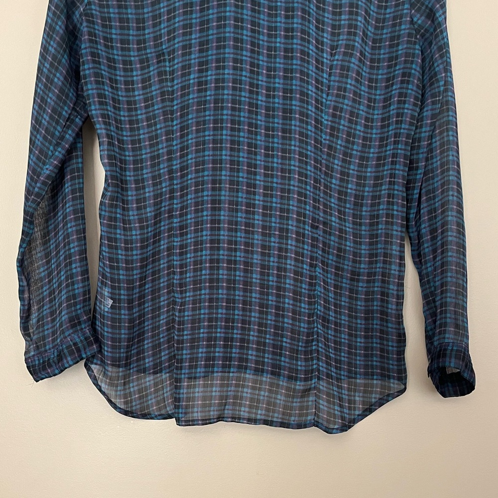 {American Eagle} Plaid Semi-Sheer Button Down Shirt with Ruffle Trim - Medium - Picture 7 of 9